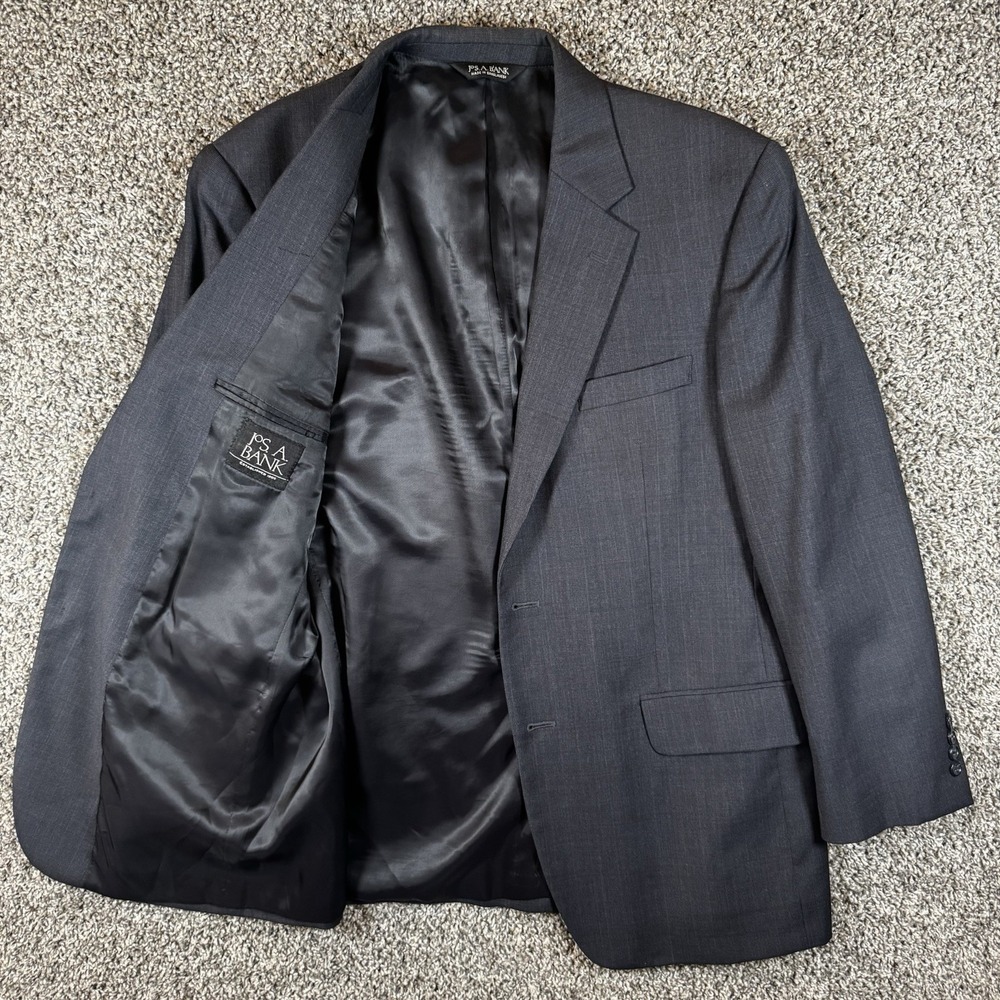 Jos. A. Bank Suit Jacket Mens 42R Gray Excellent 100% Wool Two Button Blazer